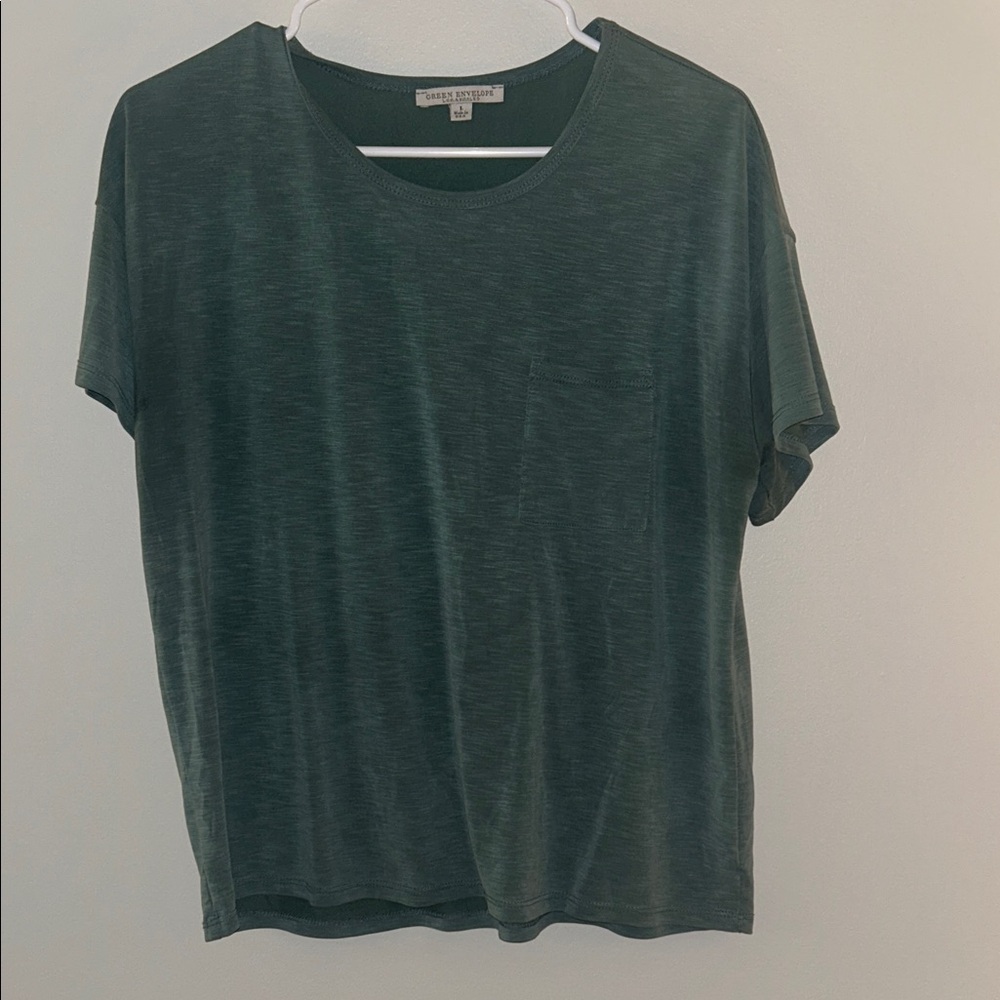 Eileen Fisher Deep Green Short-Sleeve Pocket Tee